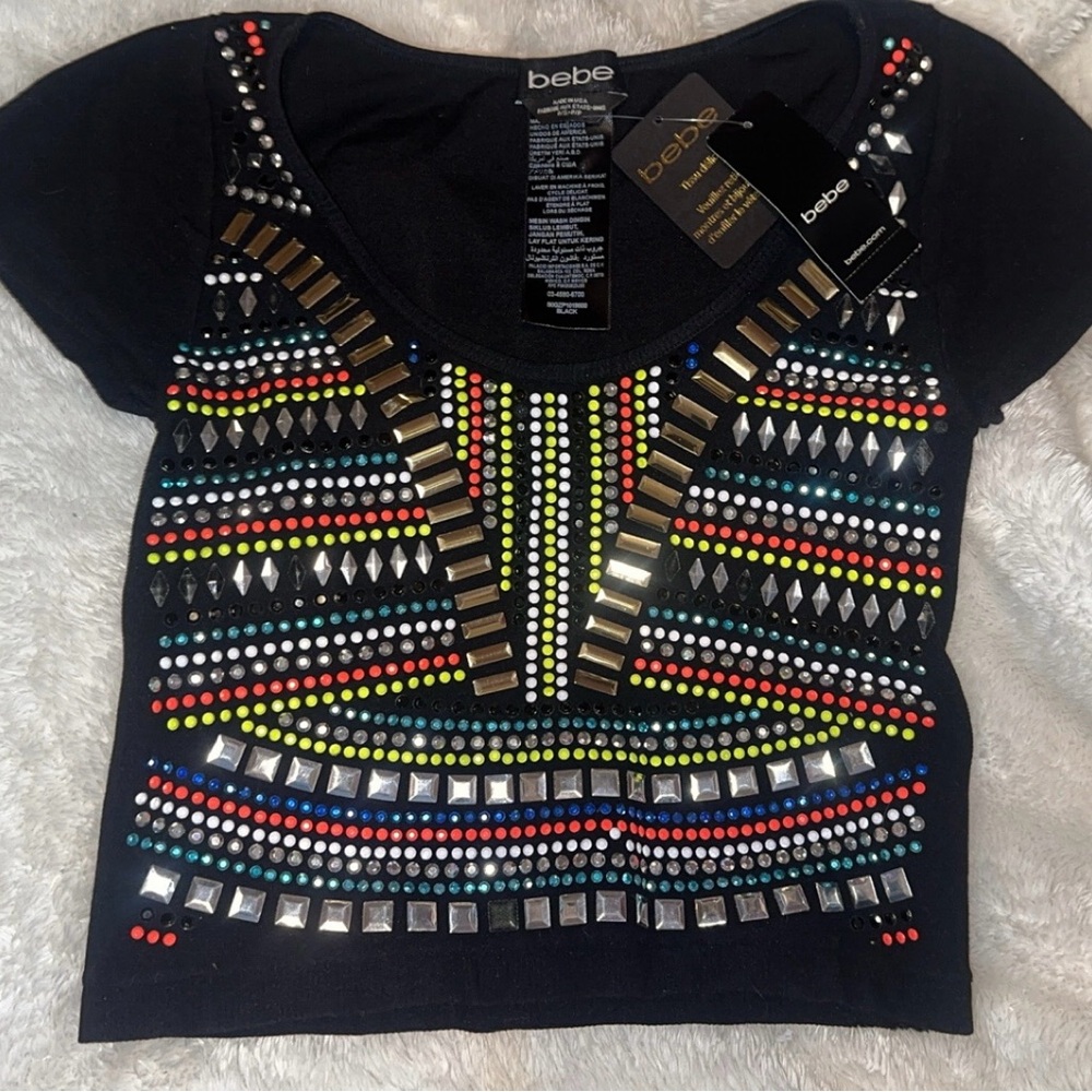Bebe Black Embellished Women's Top (has some missing studs)